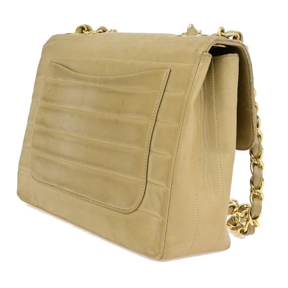 CHANEL CC Horizontal Stitch 30 Chain Shoulder Bag Leather Beige Vintage - Picture 4 of 16